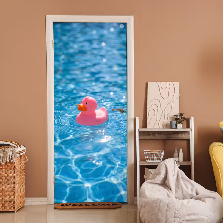 Badeend - Dobberend - Roze deurposter klein -sfeer1