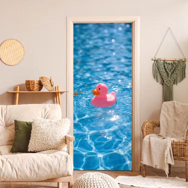 Badeend - Dobberend - Roze deurposter klein -sfeer2