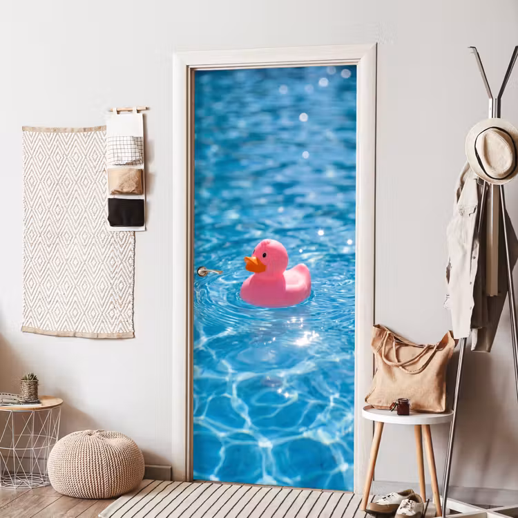 Badeend - Dobberend - Roze deurposter klein -sfeer6
