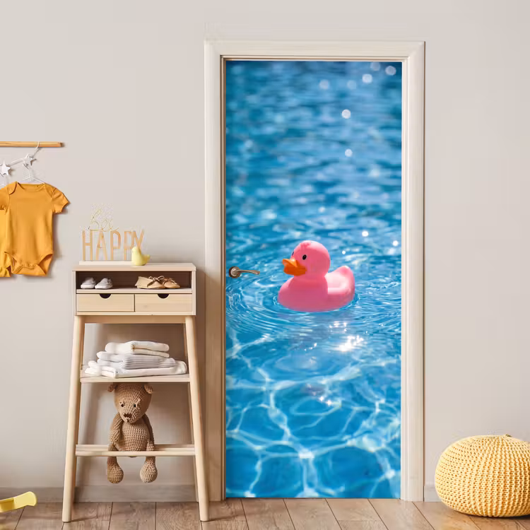 Badeend - Dobberend - Roze deurposter klein -sfeer4