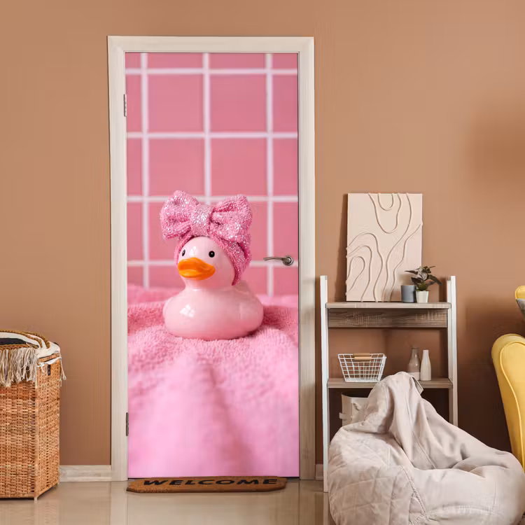 Badeend -Strik - Roze deurposter klein -sfeer1
