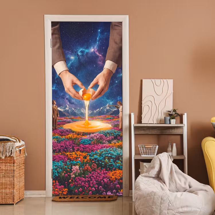 Türtapete - Hände – Ei – Surrealismus - Handen - Ei - Surrealisme deurposter klein