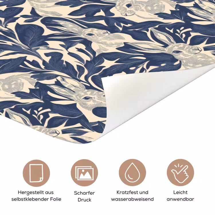 Hazen - Bladeren - Patroon - Blauw - Beige deurposter klein 289 -tcloseup_DE