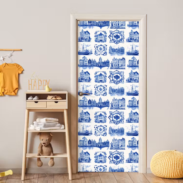 Huizen - Schepen - Blauw deurposter klein 289 -sfeer4