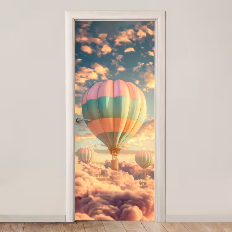 Luchtballon - Dromen - Wolken - Lucht deurposter klein -3d_beige