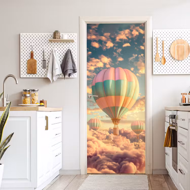 Luchtballon - Dromen - Wolken - Lucht deurposter klein -sfeer5