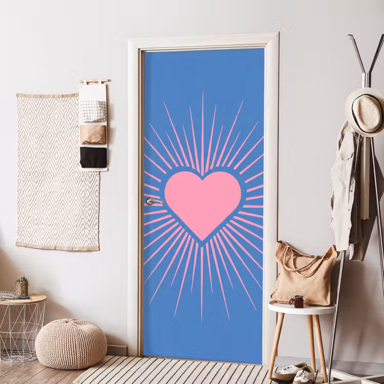 Hart - Stralen - Liefde - Modern - Roze deurposter klein -sfeer6