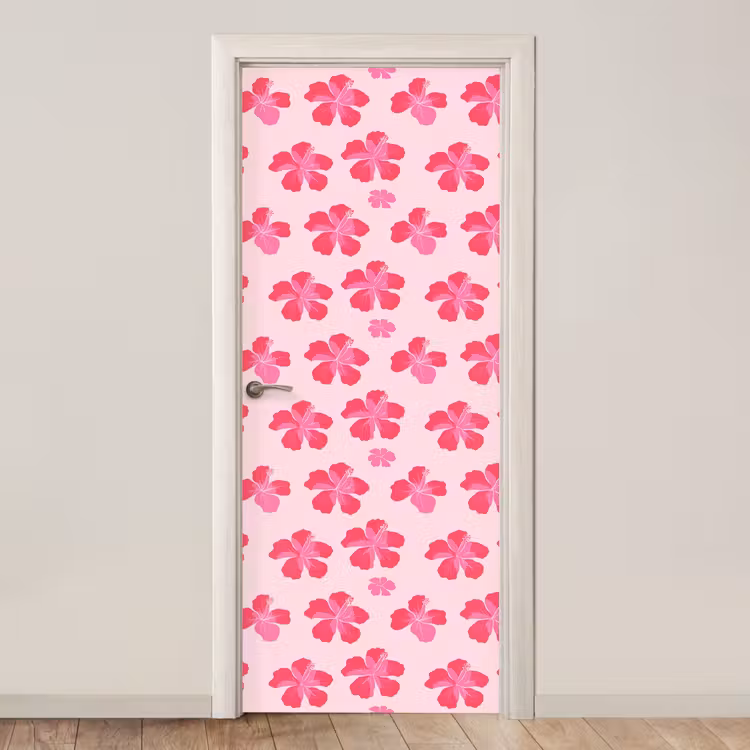 Hibiscus - Bloemen - Roze deurposter klein 289 -3d_beige