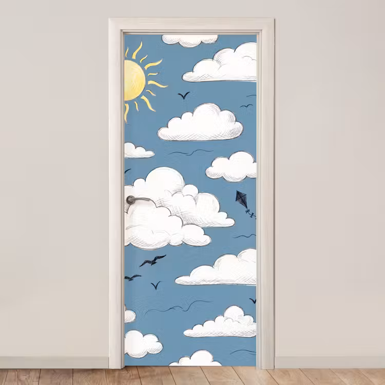 Lucht - Zon - Wolken - Natuur - Blauw deurposter klein -3d_beige