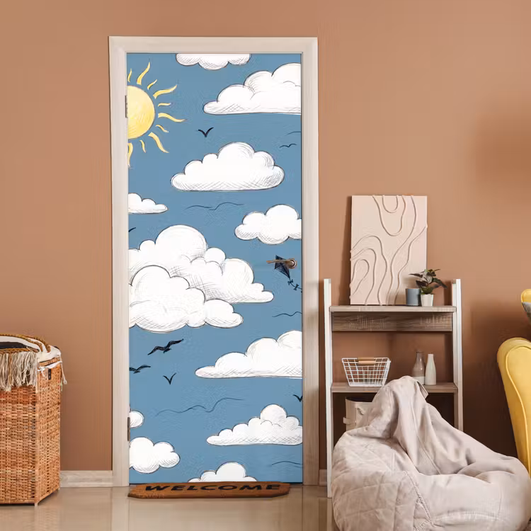 Lucht - Zon - Wolken - Natuur - Blauw deurposter klein -sfeer1