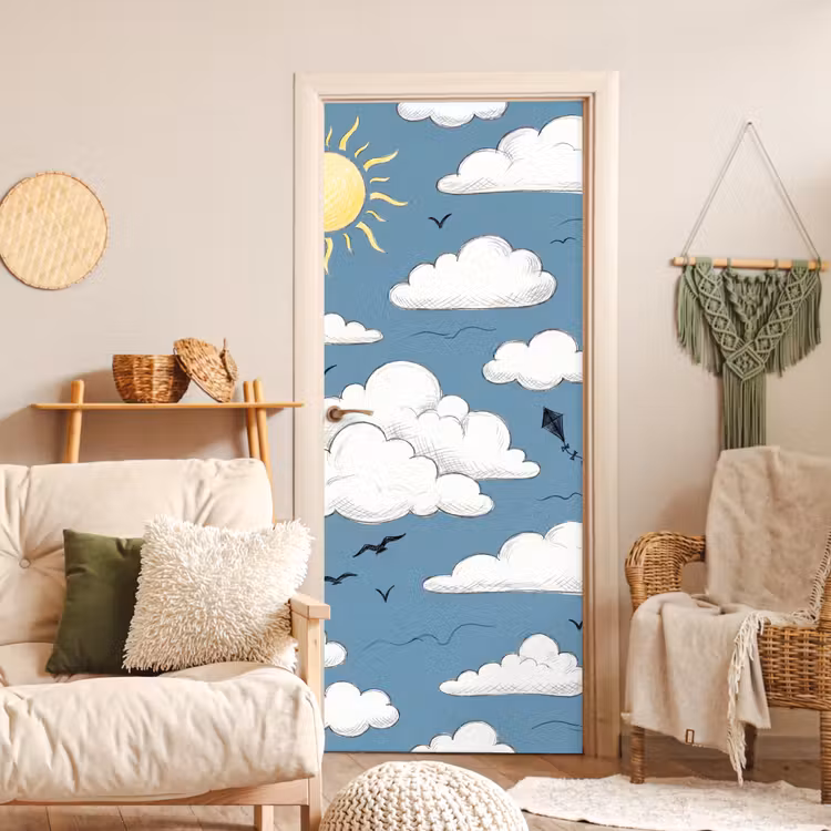 Lucht - Zon - Wolken - Natuur - Blauw deurposter klein -sfeer2