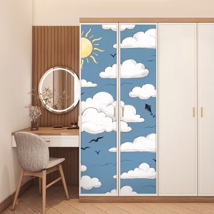 Lucht - Zon - Wolken - Natuur - Blauw deurposter klein -sfeer3