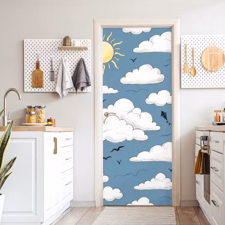 Lucht - Zon - Wolken - Natuur - Blauw deurposter klein -sfeer5