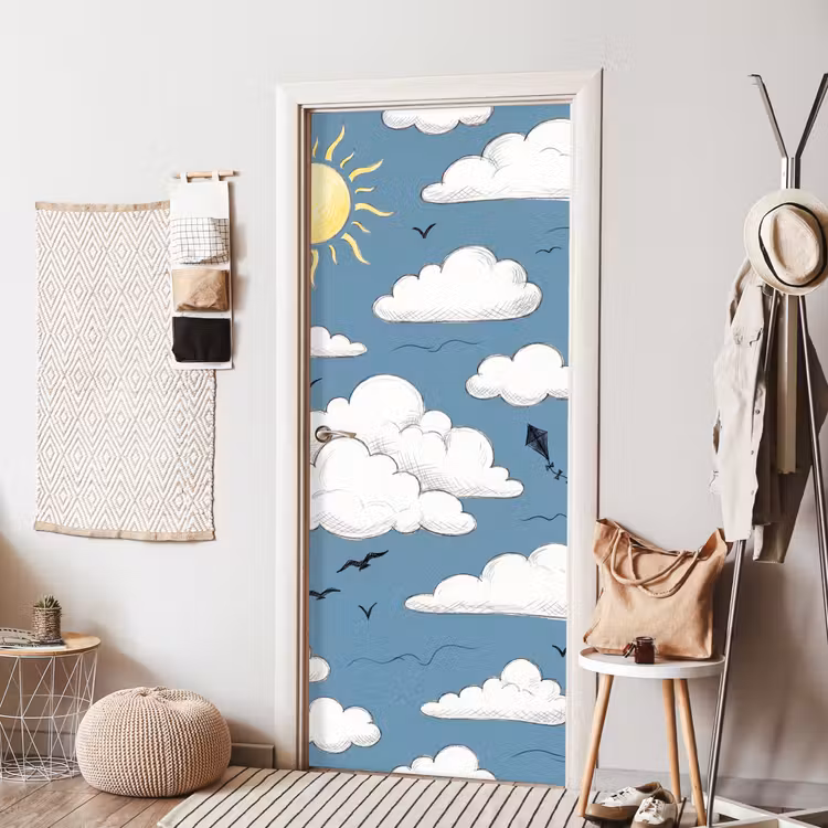 Lucht - Zon - Wolken - Natuur - Blauw deurposter klein -sfeer6