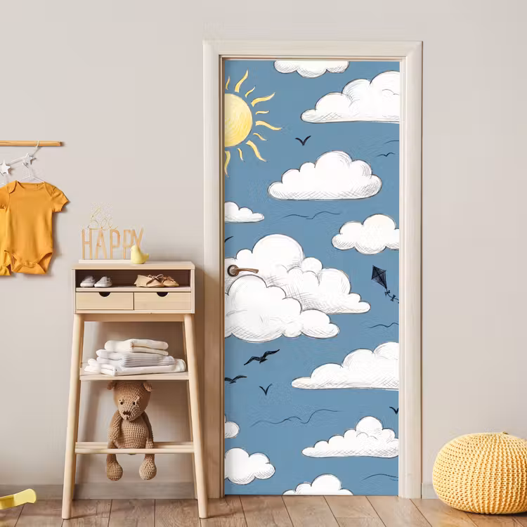 Lucht - Zon - Wolken - Natuur - Blauw deurposter klein -sfeer4