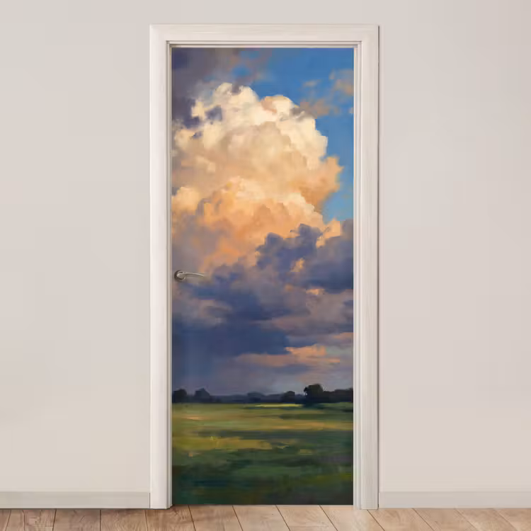 Lucht - Wolken - Landschap - Modern - Oranje deurposter klein -3d_beige