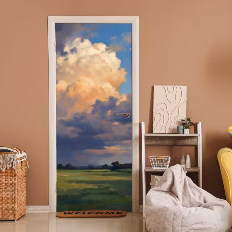 Lucht - Wolken - Landschap - Modern - Oranje deurposter klein -sfeer1