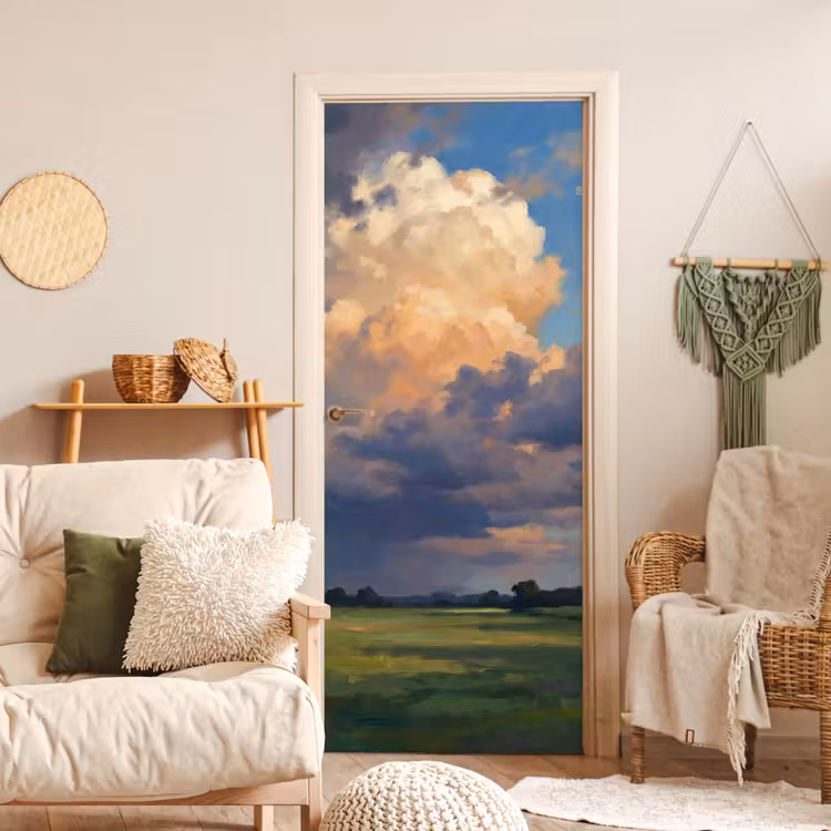 Lucht - Wolken - Landschap - Modern - Oranje deurposter klein -sfeer2
