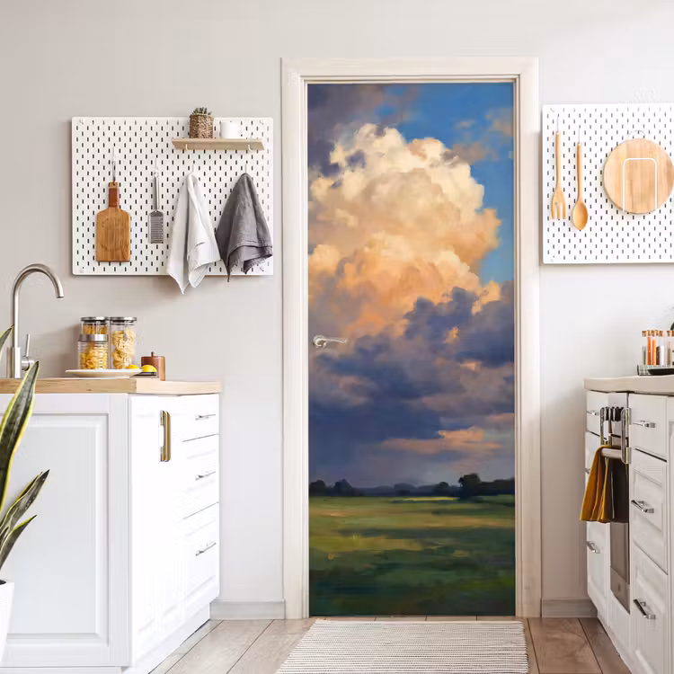 Lucht - Wolken - Landschap - Modern - Oranje deurposter klein -sfeer5