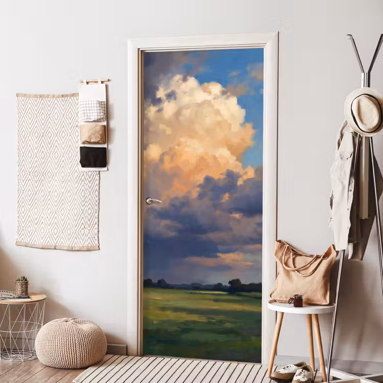 Lucht - Wolken - Landschap - Modern - Oranje deurposter klein -sfeer6