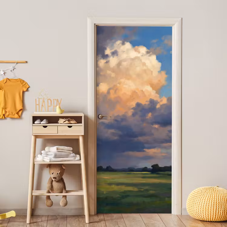 Lucht - Wolken - Landschap - Modern - Oranje deurposter klein -sfeer4