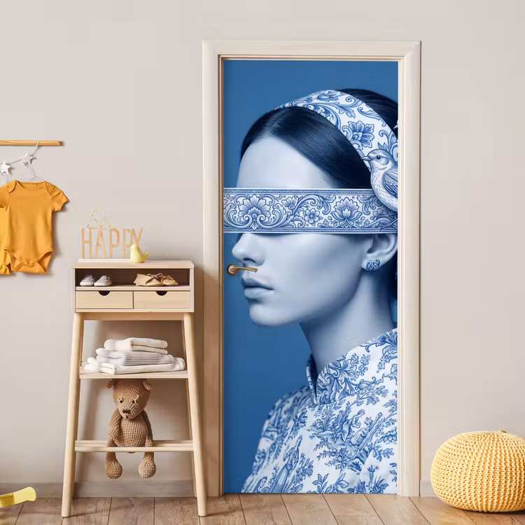 Portret - Klassiek - Wit - Blauw deurposter klein -sfeer4