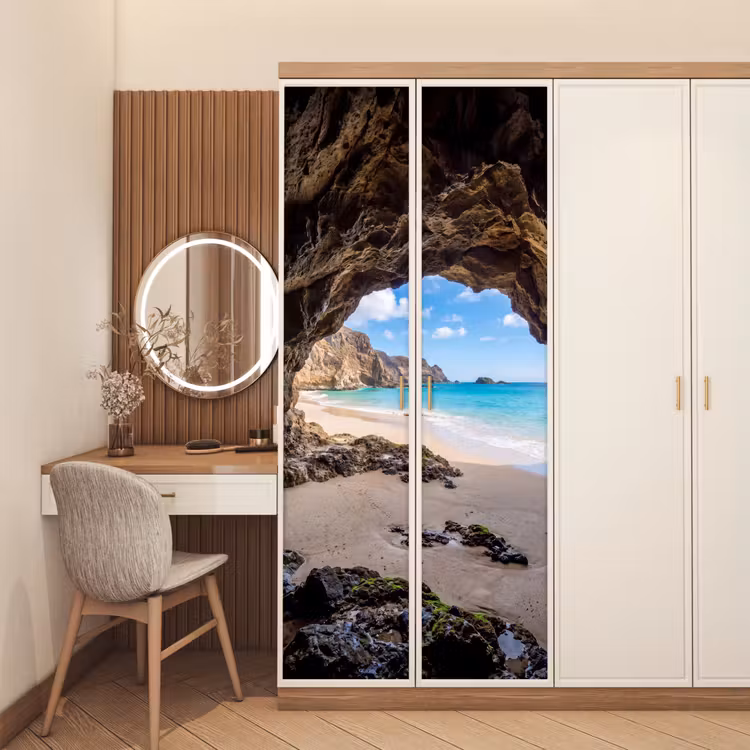 Grot - Strand - Zee - Blauw deurposter klein -sfeer3