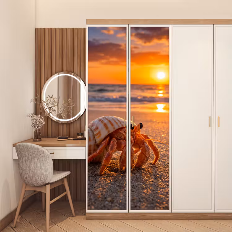 Kreeft - Strand - Natuur - Zonsondergang - Oranje deurposter klein -sfeer3