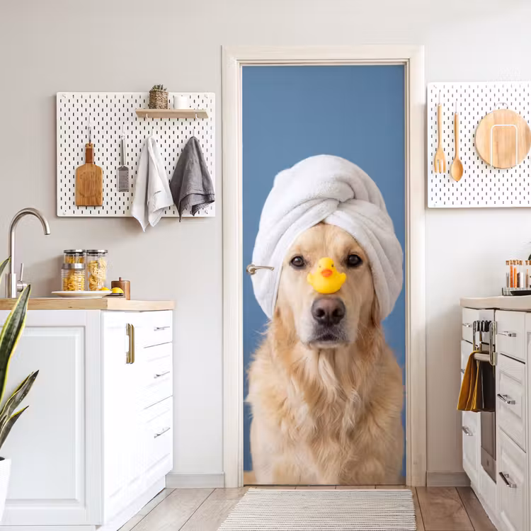 Hond - Badeend - Geel deurposter klein -sfeer5