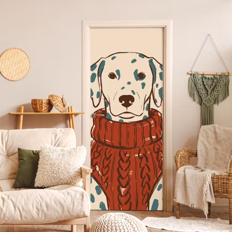 Hond - Trui - Winter - Dieren - Rood deurposter klein -sfeer2