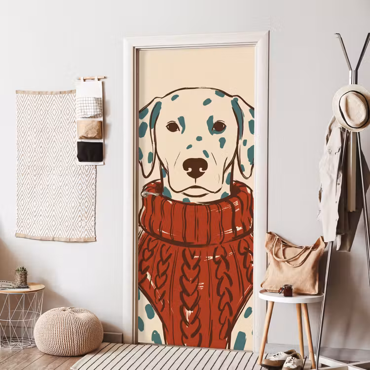 Hond - Trui - Winter - Dieren - Rood deurposter klein -sfeer6