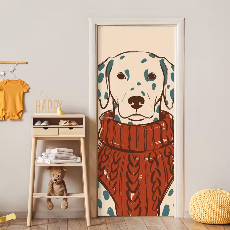 Hond - Trui - Winter - Dieren - Rood deurposter klein -sfeer4