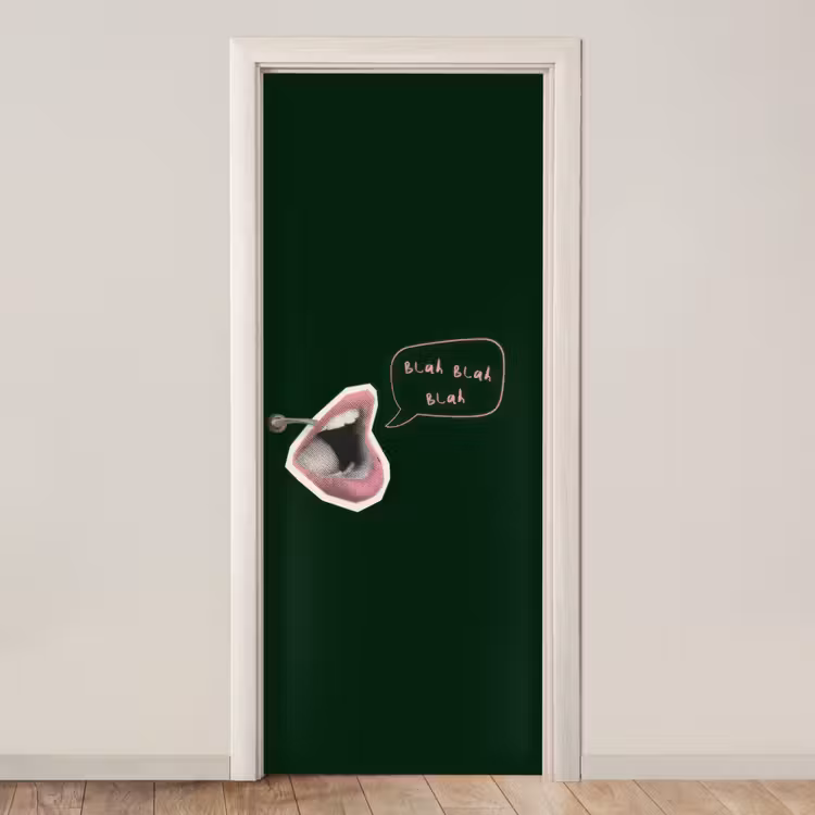 Illustratie - Mond - Donkergroen - Tekstwolkje deurposter klein -3d_beige