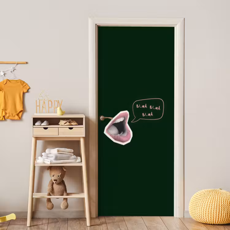 Illustratie - Mond - Donkergroen - Tekstwolkje deurposter klein -sfeer4