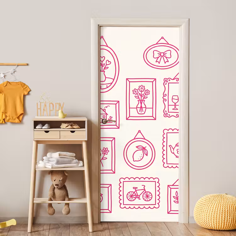 Illustratie - Collectie - Kunst - Minimalistisch - Roze deurposter klein -sfeer4
