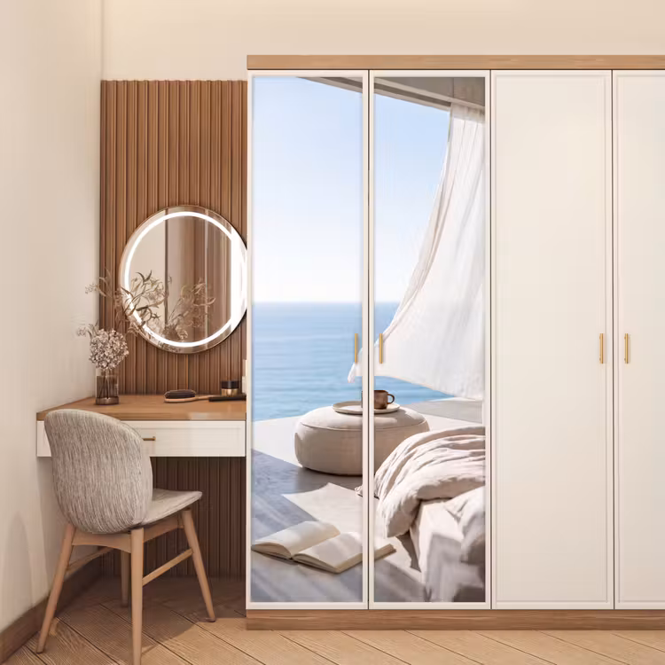 Interieur - Zeezicht - Modern - Rust - Beige deurposter klein -sfeer3
