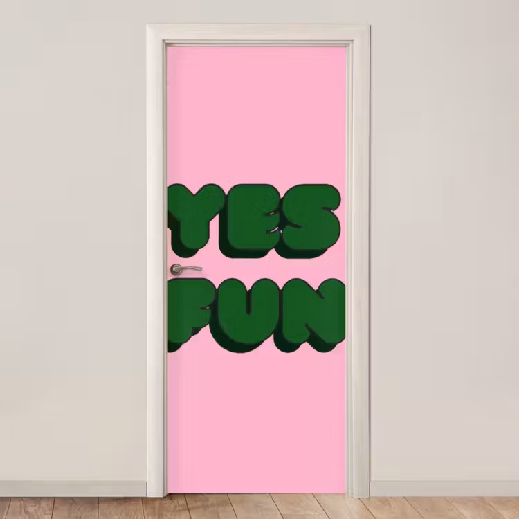 Yes fun - Groen - Roze deurposter klein -3d_beige