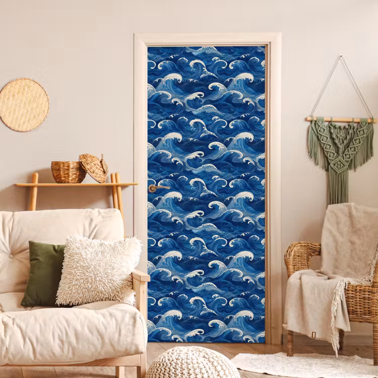 Japans - Oceaan - Golven - Blauw deurposter klein 289 -sfeer2