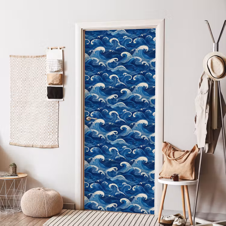 Japans - Oceaan - Golven - Blauw deurposter klein 289 -sfeer6