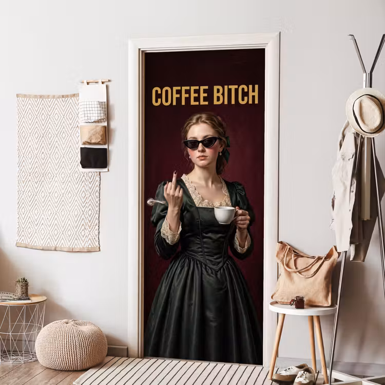 Koffie - Vrouw - Middelvinger deurposter klein -sfeer6