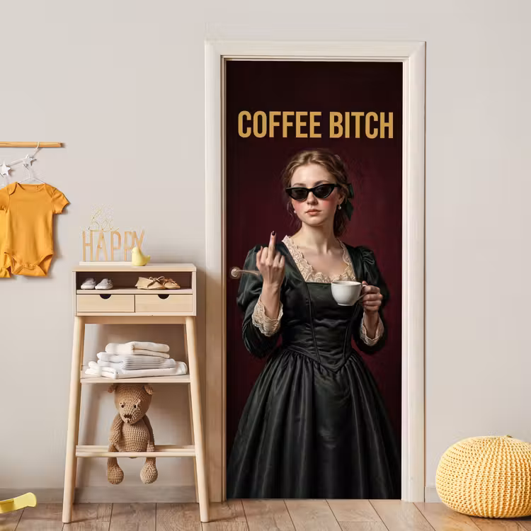 Koffie - Vrouw - Middelvinger deurposter klein -sfeer4