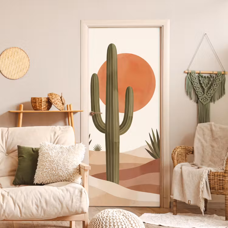 Cactus - Duinen - Modern - Landschap - Groen deurposter klein -sfeer2