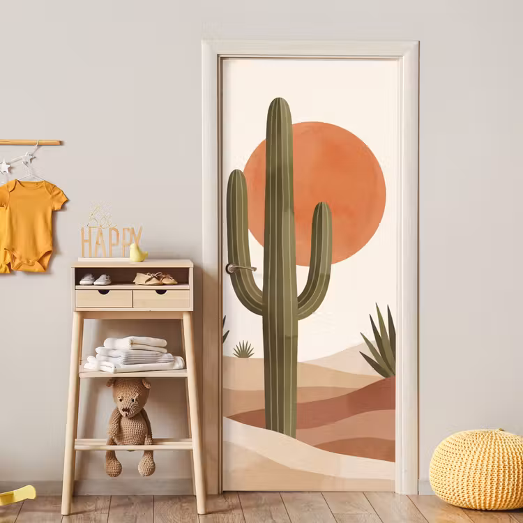 Cactus - Duinen - Modern - Landschap - Groen deurposter klein -sfeer4