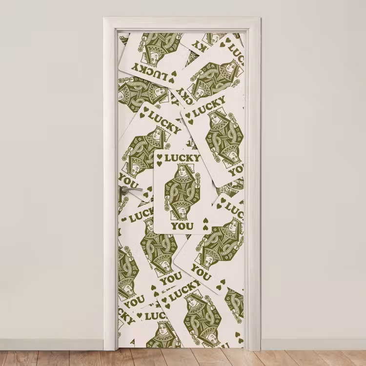 Kaarten - Koningin - Patroon - Groen - Spel deurposter klein -3d_beige