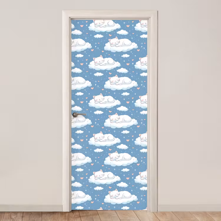 Kitten - Wolken - Blauw deurposter klein 289 -3d_beige
