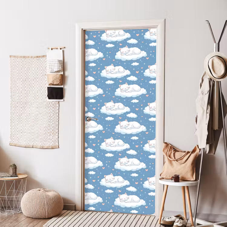Kitten - Wolken - Blauw deurposter klein 289 -sfeer6