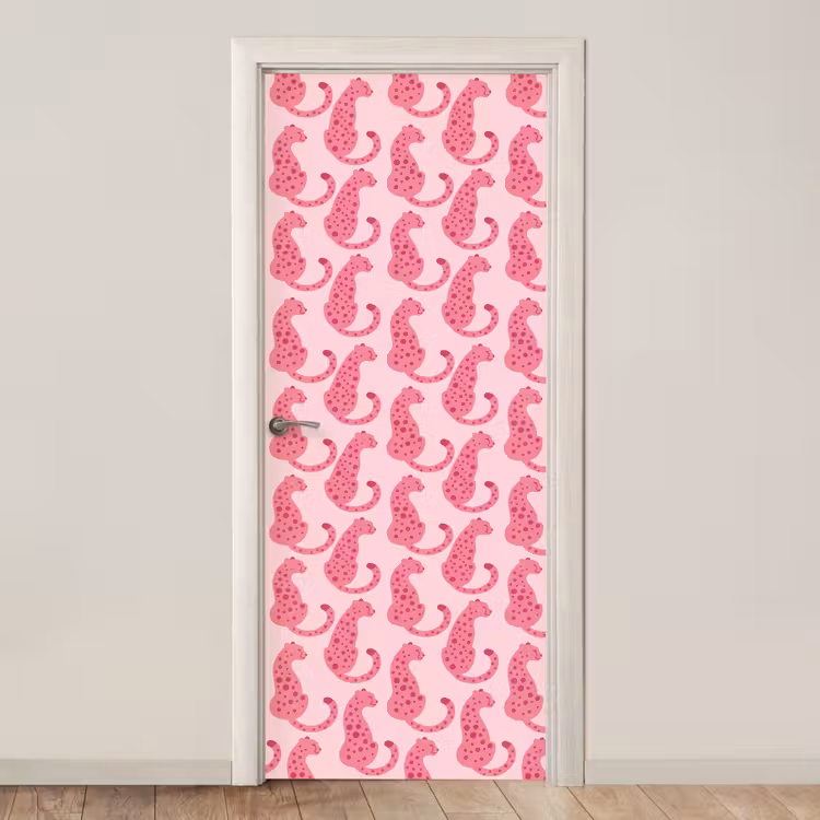 Kat - Gevlekt - Dieren - Patroon - Roze deurposter klein -3d_beige