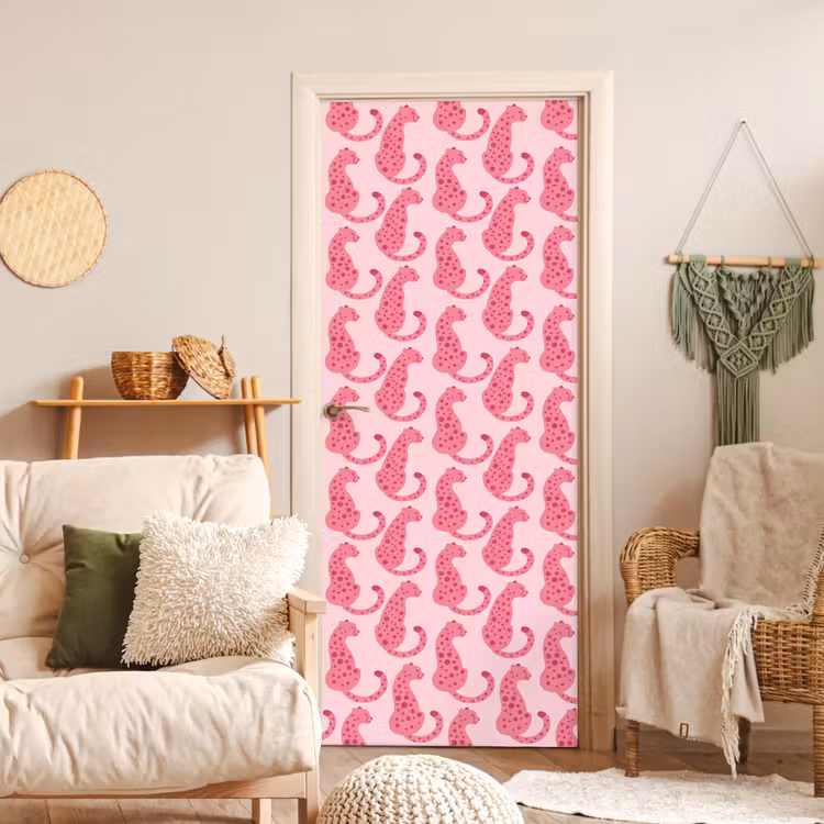 Kat - Gevlekt - Dieren - Patroon - Roze deurposter klein -sfeer2