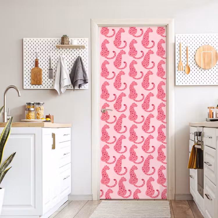 Kat - Gevlekt - Dieren - Patroon - Roze deurposter klein -sfeer5