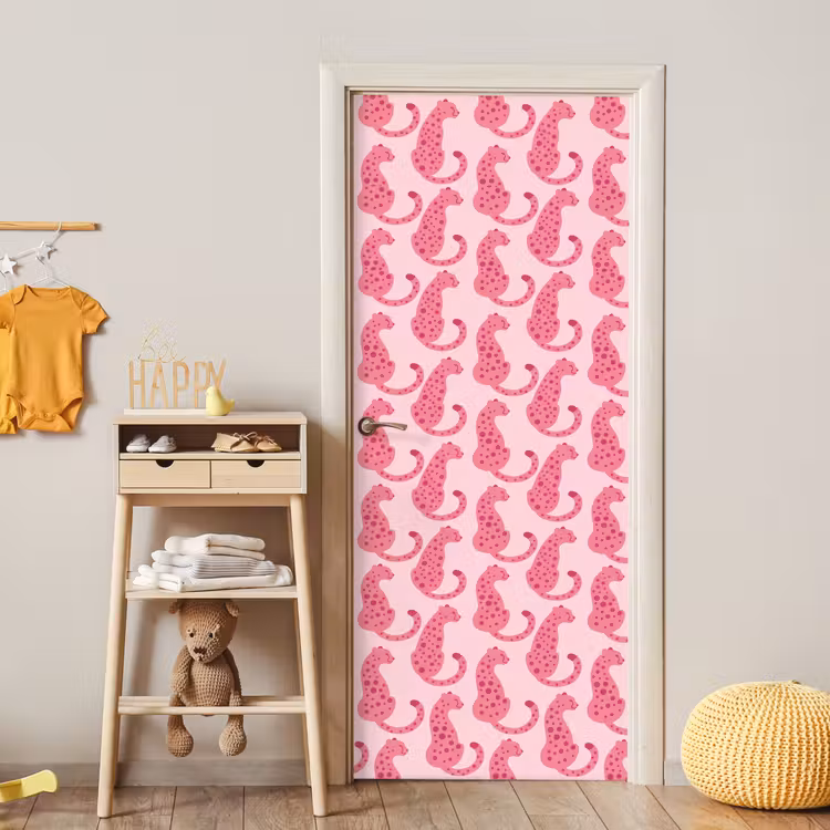 Kat - Gevlekt - Dieren - Patroon - Roze deurposter klein -sfeer4